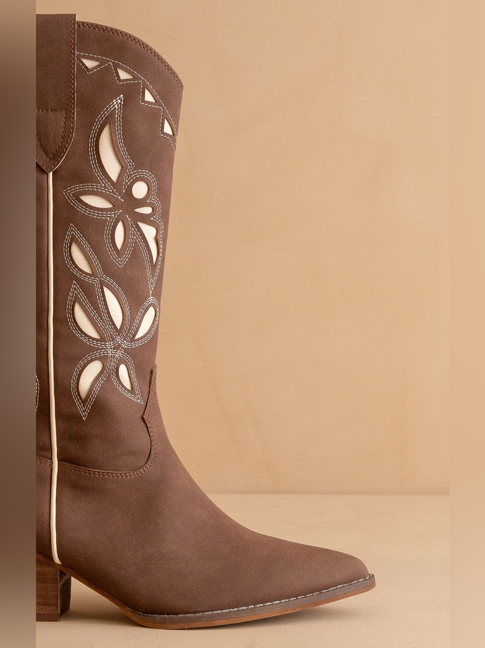 Floral Cutout Paneled Mid-Calf Western Boots - Oasis Society - Picture 4 of 4